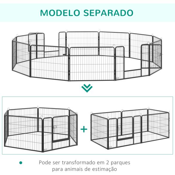 Parque para Cães com 12 Painéis Recinto para Animais de Estimação Modular com 2 Portas 80x60 cm Preto