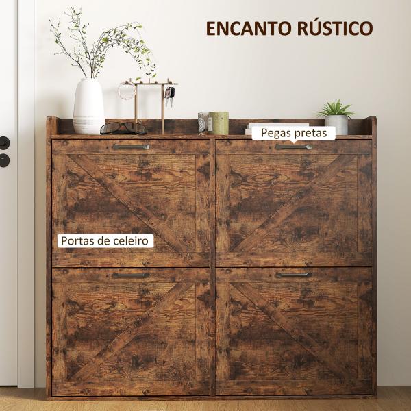 Sapateira de 4 Portas com Prateleiras Ajustáveis Estilo Industrial para 24 Pares de Sapatos 120x24x103 cm Castanho Rústico