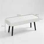 Banco de Pé de Cama em Bombazina com Assento Acolchoado, Design Capitoné e Pernas de Aço para Quarto Branco Creme