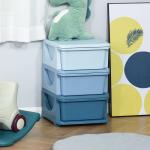 Organizador de Brinquedos Infantil para crianças acima de 3 anos com 3 Gavetas e Alças amplo espaço de armazenamento para Roupas Livros brinquedos 37x37x56,5 cm Azul