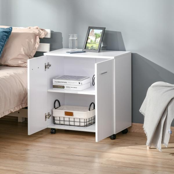 Armário de Armazenamento Moderno Móvel para Armazenamento com Rodas Armário e Prateleiras 60x35x65cm Branco