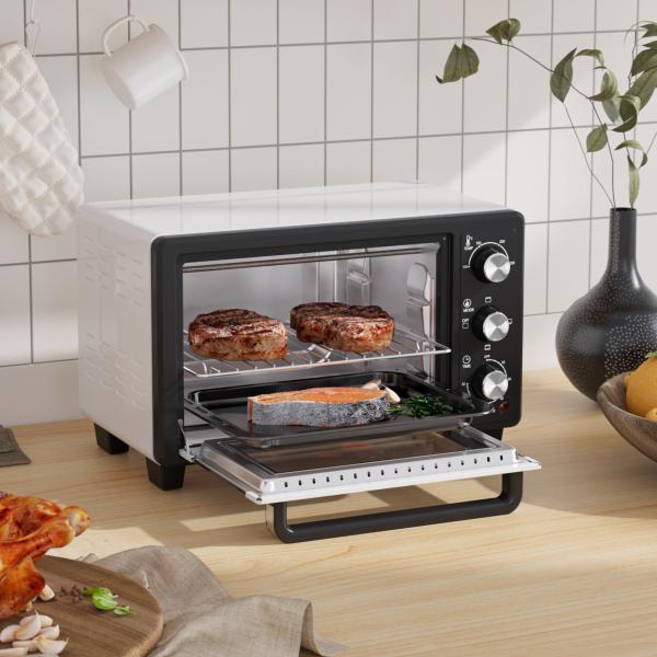 Mini Forno 16 L 1400 W com 3 Modos de Aquecimento Temperatura até 230°C Temporizador 60 Minutos Bandeja para Assar e Grade 44x32x28,1 cm Branco e Preto