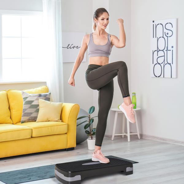 Step para Exercício Aeróbico Plataforma Step com Altura Ajustável em 2 Níveis com Carga Máxima 120kg para Exercício em Academia Casa 68x29x10 - 15cm Preto