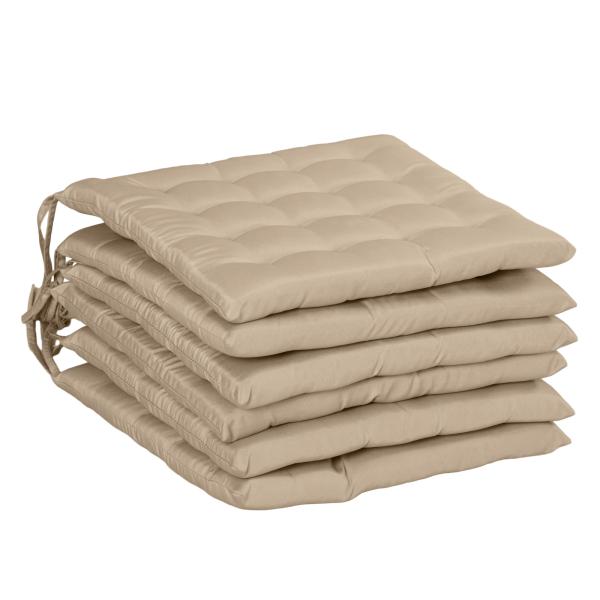 Conjunto de 6 Almofadas para Cadeiras de Jantar 40x40 cm 6 Peças Almofadas para Cadeiras de Jardim Acolchoadas com Fitas Caqui