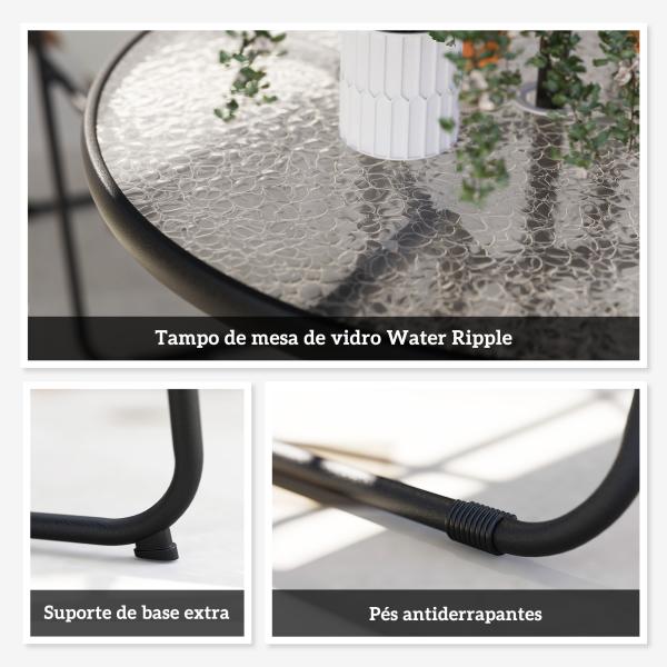 Conjunto de Mesa e Cadeiras de Jardim de 6 Peças com 4 Cadeiras Dobráveis Mesa de Vidro e Chapéu de Sol Creme