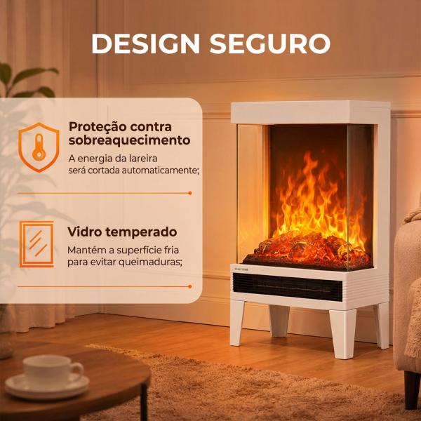 Lareira Elétrica 1000/2000 W com Chama LED Ajustável, até 15 - 20 m², 40,5 x 20 x 62 cm, Branca