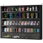 Vitrine de Parede de Madeira com Prateleiras Ajustáveis e 2 Portas Corredeiras de Vidro para Coleções Perfumes 80x9,5x60cm Preto