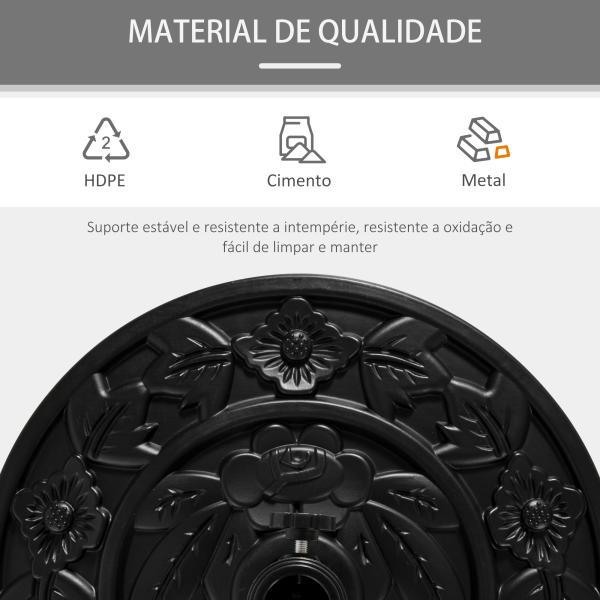 Base para Chapéu de Sol Semicircular 9 kg Apto para Mastros de 35 mm 38 mm e 48 mm Preenchido com Cimento 50x32x32cm Preto
