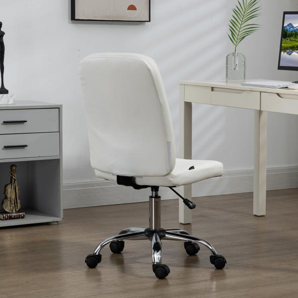Cadeira de Escritório Giratória de Couro Sintético com Altura Ajustável Estilo Moderno Carga 120 kg 45x59x90 - 100 cm Branco