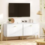 Aparador Moderno de 2 Portas Prateleiras Ajustáveis Bancada com Efeito Mármore e Pés de Aço 80x39,1x76 cm Branco