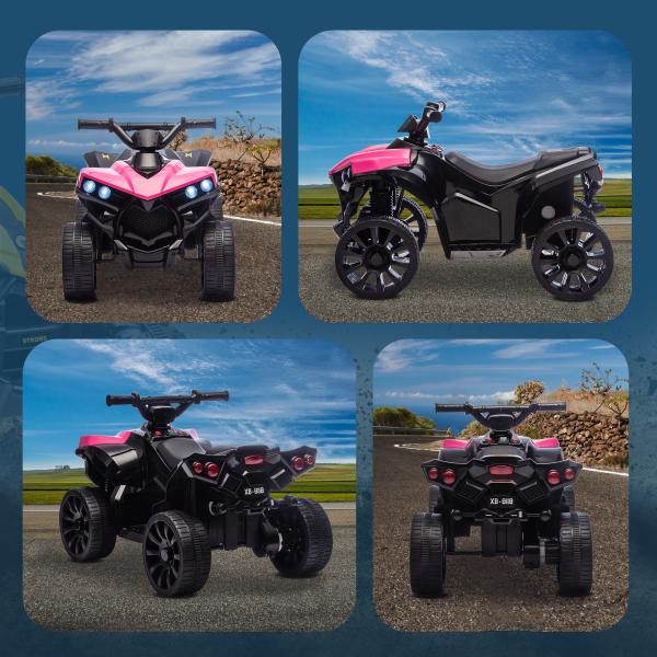 Quadriciclo Elétrico para Crianças 6 V Quadriciclo para Crianças com Velocidade até 3 km/h Faróis e Música 70x42x45 cm Rosa