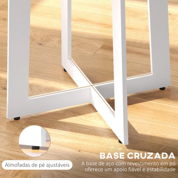 Mesa de Cozinha Redonda para 4 Pessoas Moderna com Tampo de Madeira e Base de Aço Cruzada Ø80x75 cm Carvalho