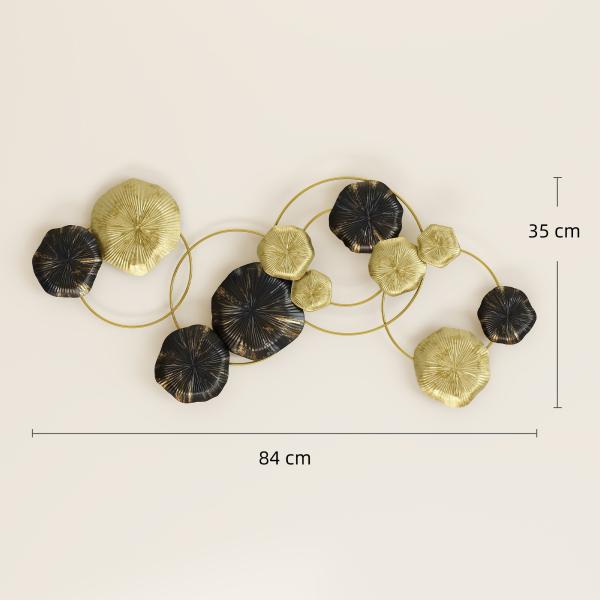 Decoração de Parede em Metal com Forma de Flor de Lótus Adorno para Sala Moderna Decoração 84x35 cm Dourado e Preto