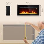 Lareira Elétrica de Parede, Aquecedor 1800W, Chama LED 3D, Cristais, 3 Cores, 5 Níveis de Brilho, Comando, Temporizador, Ecrã Tátil, Preto