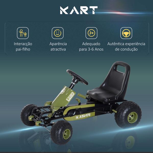 Kart a Pedais com Assento Ajustável Embreagem Travão de Mão para Crianças de 3 - 6 Anos 99x65x56 cm Verde e Preto