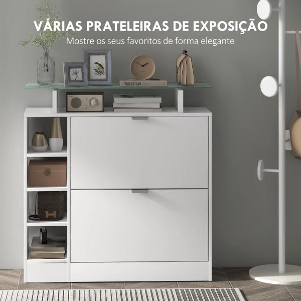 Sapateiro com Gavetas Basculantes, Prateleiras Ajustáveis e Prateleiras Abertas para 12 Pares de Sapatos 89x25x92 cm Branco