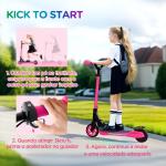 Trotinete Elétrica Dobrável para Crianças 120 W Autonomia 6 km e Máximo 10 km/h com Travão Luzes LED 74x52x83 - 87 cm Rosa