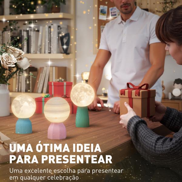 Conjunto de 3 Candeeiros de Mesa de Cabeceira 3D Candeeiros de Mesa com 3 Cores Brilho Ajustável em 10 Níveis Conexão USB Branco