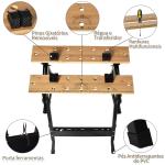 Bancada de Trabalho Dobrável Portátil com Placas Ajustáveis em Ângulo e Distância Bambú e Aço Carga Máx. 150kg 63,5x60x5x78cm Madeira Natural e Preto