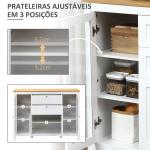 Aparador de Cozinha com Armário 2 Gavetas 2 Portas de Vidro e Prateleiras Ajustáveis Móvel Auxiliar de Armazenamento para Sala de Jantar Sala de Estar 120x40x90 cm Branco