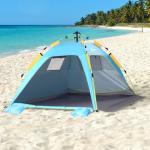 Tenda de Praia Pop - up para 1 - 2 Pessoas com 2 Acessos, 2 Janelas e Bolsa de Transporte 220x173x120 cm Azul Claro
