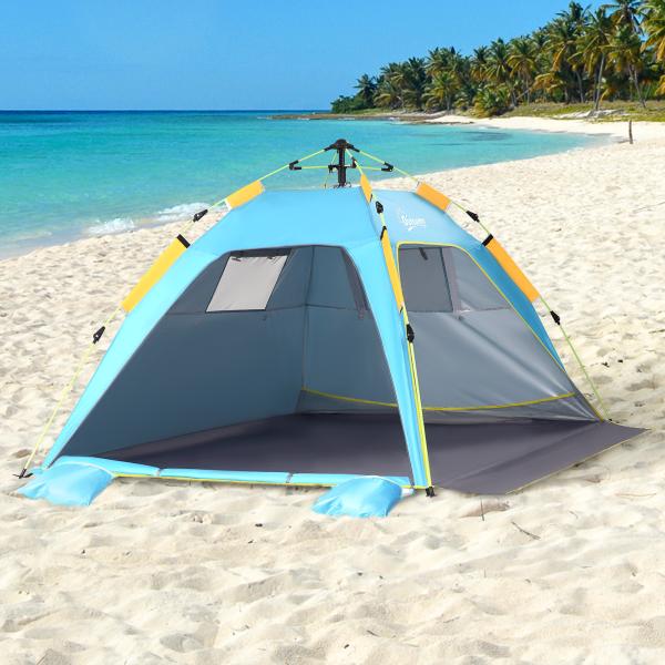 Tenda de Praia Pop - up para 1 - 2 Pessoas com 2 Acessos, 2 Janelas e Bolsa de Transporte 220x173x120 cm Azul Claro