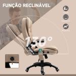 Cadeira de Escritório com Massagem 6 Pontos Reclinável até 130° com Função de Aquecimento 67x74x107 - 116 cm Castanho Claro