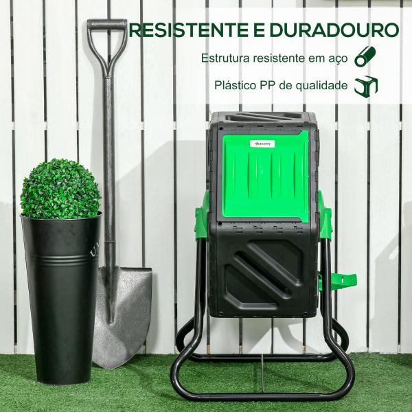 Compostor Giratório de 65L Recipiente de Compostagem de Jardim com Câmera Dupla Aberturas de Ventilação 60x49x77 cm Preto
