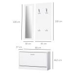 Móvel Cabide de Entrada de 3 Peças Armário de Entrada com Cabide Espelho e Sapateira 80x27x46,5cm Branco