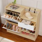 Sapateira Estreita com Prateleiras Ajustáveis Gaveta e 4 Ganchos para 14 Pares de Sapatos 93x30x90 cm Madeira e Branco
