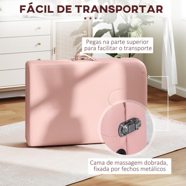 Marquesa de Massagem Dobrável Marquesa com Altura Ajustável Desenho Ergonómico 185x60x64 - 88 cm Rosa
