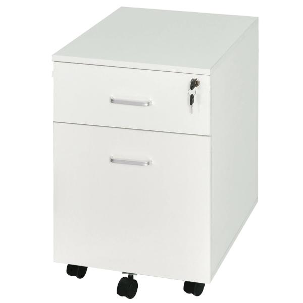 Bloco de Gavetas de Madeira Móvel para Arquivos no Escritório com 5 Rodas para Escritório Secretaria 40x49x58 cm Branco