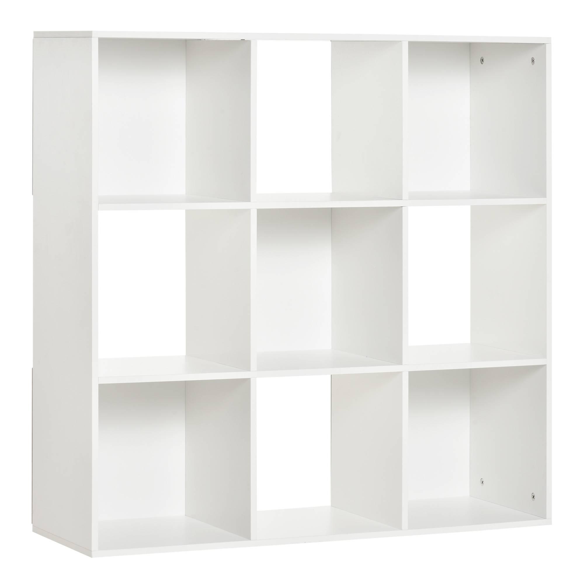 Estante para Livros de 3 Níveis Estante de Madeira com 9 Compartimentos Estante Modular 91,5x29,5x91,5 cm Branco