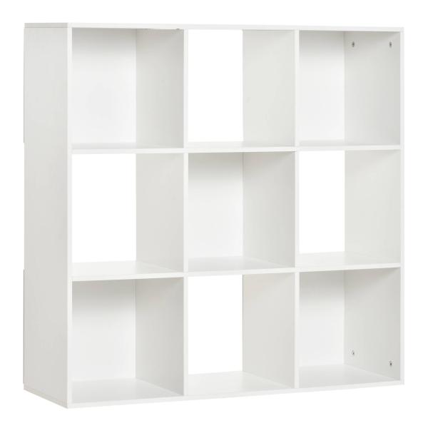 Estante para Livros de 3 Níveis Estante de Madeira com 9 Compartimentos Estante Modular 91,5x29,5x91,5 cm Branco