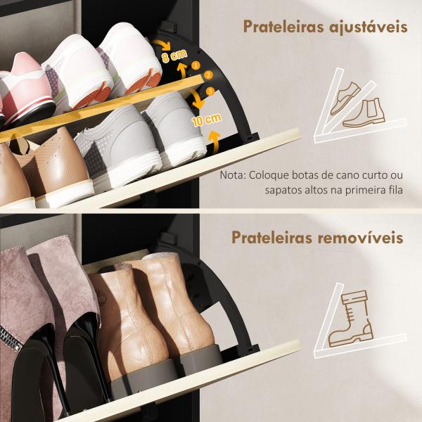 Sapateira Estreita com 3 Prateleiras Laterais e Prateleiras Ajustáveis para 15 Pares de Sapatos 83x24x90,5 cm Madeira e Preto