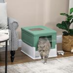 Caixa de Areia para Gatos Dobrável Caixa de Areia para Gatos Fechada com Bandeja Removível e Pá 47,5x35,5x36,7cm Verde