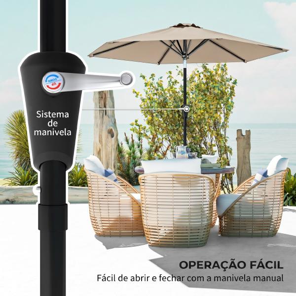 Chapéu de Sol de Jardim Ø230x216 cm com Teto Ajustável Abertura Manual Impermeável para Terraço Pátio Piscina Praia Caqui