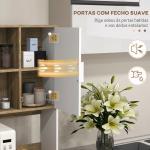 Armário de Cozinha Alto com 4 Portas, Prateleiras Ajustáveis, Gaveta e Compartimentos Abertos, 98x39x180 cm, Branco e Natural