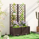 Floreira com Treliça de PP com Drenagem e Amplo Espaço para Plantas Trepadoras Vaso com Suporte para Jardim 80x40x135 cm Marrom