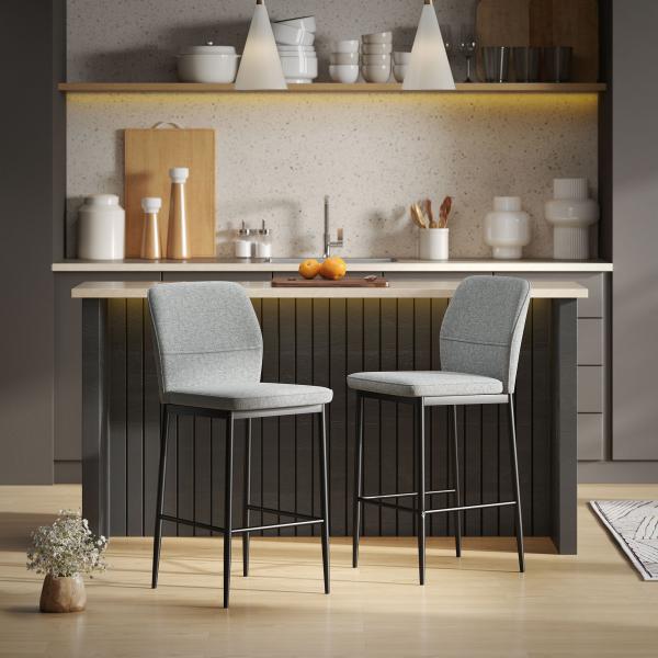 Conjunto de 2 Bancos de Bar Bancos Altos de Cozinha com Encosto e Apoio para os Pés Estofados em Veludo 41x52x97 cm Cinza