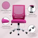 Cadeira de Escritório Ergonômica Giratória com Altura Ajustável Apoio para os Braços Dobrável Suporte Lombar e Encosto Transpirável 62,5x55x94 - 104cm Rosa