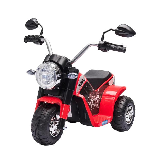 Motocicleta Elétrica Infantil com 3 Rodas Triciclo a Bateria 6V para Crianças de 18 - 36 Meses com Farol Buzina 72x57x56cm Vermelho