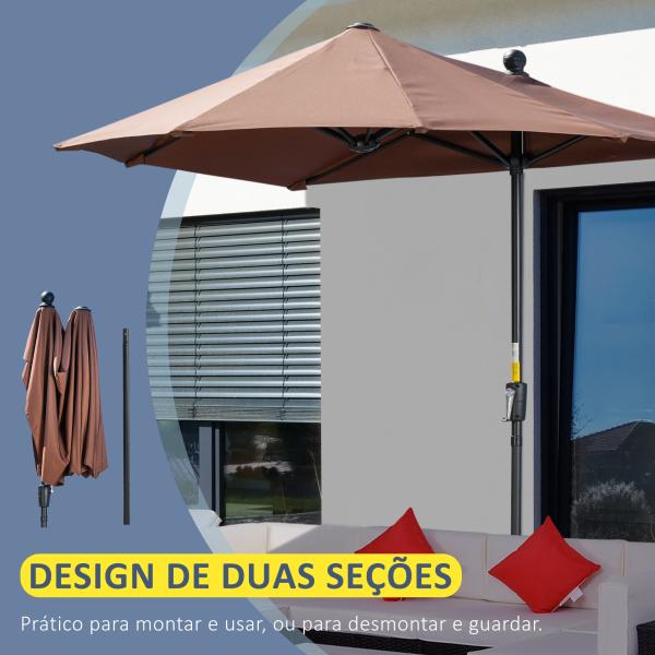 Chapéu de Sol de Parede 200x190x240 cm com Manivela Poste de Aço e Base Cruzada Anti - UV para Terraço Varanda Castanho
