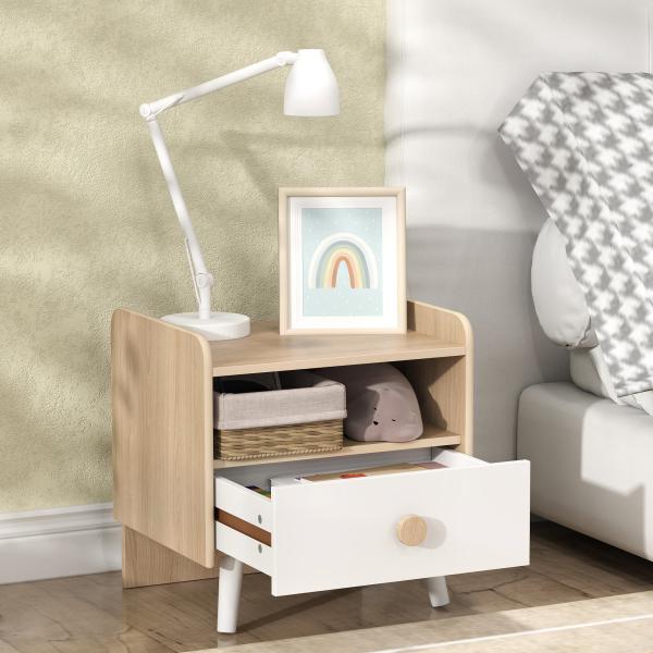 Mesa de Cabeceira Infantil de Madeira Mesa de Cabeceira para Crianças com Gaveta Bordas Redondas 40x32,5x40 cm Branco e Madeira