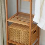 Suporte para Cabides de Bambu com Prateleira de Armazenamento de 6 Níveis e Vara Supensa 90x30x145 cm Madeira