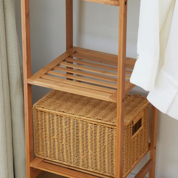 Suporte para Cabides de Bambu com Prateleira de Armazenamento de 6 Níveis e Vara Supensa 90x30x145 cm Madeira