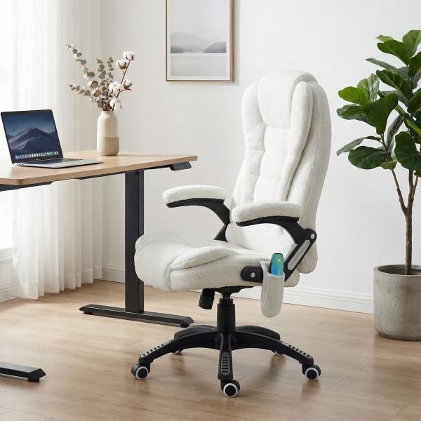 Cadeira de Massagem com 6 Pontos Reclinável até 130° com Função de Aquecimento Tecido em Borrego 67x74x107 - 116 cm Branco