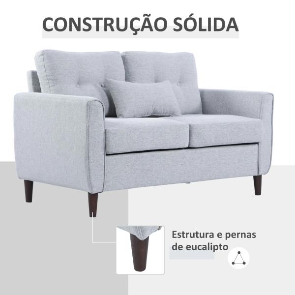 Sofá de 2 lugares Poltrona de dois lugares para sala de estar com almofadas e assento acolchoado fronha lavável 140x78x83 cm cinza claro