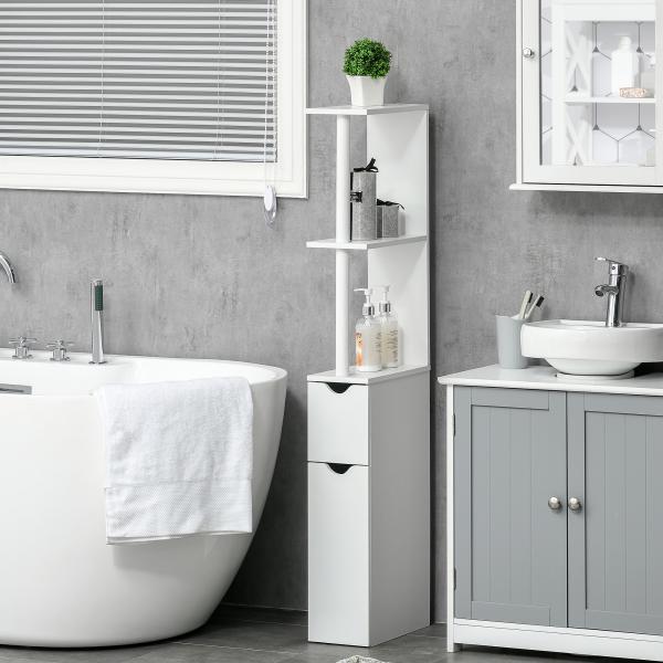 Coluna Casa de Banho com 2 Portas e 2 Prateleiras Armário Alto para Casa de Banho Estilo Moderno 15,2x29,8x118cm Branco