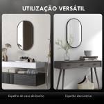 Espelho Casa de Banho Oval 40x3x70 cm Espelho Decorativo de Parede com Estrutura de Liga de Alumínio Horizontal ou Vertical Preto